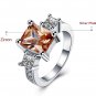 Silver Square Yellow Zircon Finger Ring Woman Fashion Jewelry