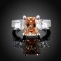 Silver Square Yellow Zircon Finger Ring Woman Fashion Jewelry
