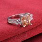 Silver Square Yellow Zircon Finger Ring Woman Fashion Jewelry