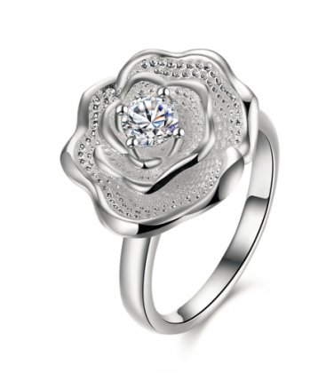 Beautiful Silver color Flower Finger Ring with AAA Zircon Woman Fashion Jewelry