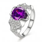 Luxury silver shell finger ring with purple crystal zircon woman fashion jewelry