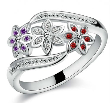 Beautiful flower design silver finger ring with zircon good quality fashion jewelry for women