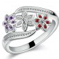 Beautiful flower design silver finger ring with zircon good quality fashion jewelry for women