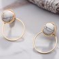 New Fashion Light Gold Color Circles Stud Earrings for Women Round Simulated Turquoise