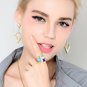 Gold Color Geometric Size Rings for Woman Simulated Turquoise Simulated Pearl Triple Layer