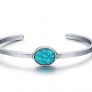 Bohemia Blue Turquoise Cuff Bangle For Women Silver Plated Copper Bracelets & Bangles