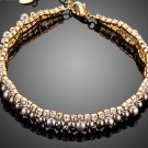 Gold Color 2 Rows Micro CZ Stones With Beads Bracelet for Women