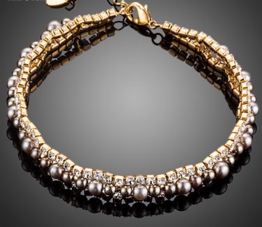 Gold Color 2 Rows Micro CZ Stones With Beads Bracelet for Women