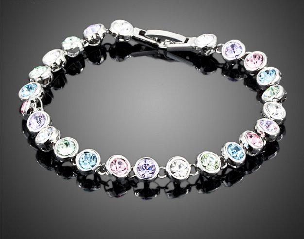 White Gold Color Stellux Austrian Crystal 24pcs Multicolour Round End to End Bracelet
