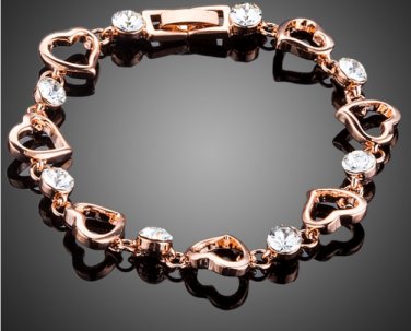 Rose Gold Color Clear Stellux Austrian Crystal Heart Bracelet