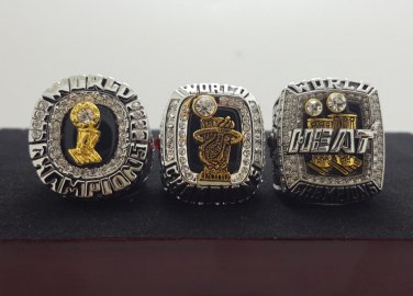 One Set 3 PCS 2006 2012 2013 Miami Heat National Bakstball Championship Ring 10 Size Wade Name