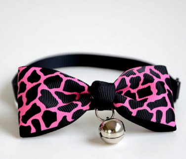 Safety Dog Cat Pet Collar Cute Bow Tie Dog Collars With Bell Puppy Kitten Necktie Pink Leopard