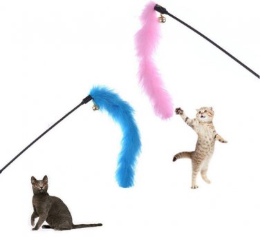 Turkey Feather Wand Stick For Cat Catcher Teaser Toy For Pet Kitten Jumping Train Aid