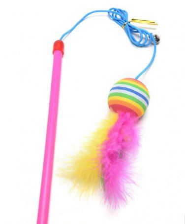 Ball Bell Feather Wand Stick For Cat Catcher Teaser Toy For Pet Kitten Jumping Train Aid Fun