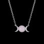 Crescent Moon&Sun Pendant Necklace Natural Stone Opal Silver Color (Pink Crystal)