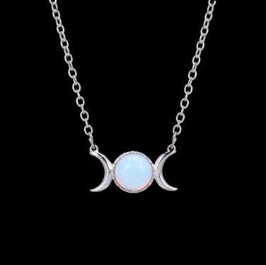 Crescent Moon&Sun Pendant Necklace Natural Stone Opal Silver Color (Opal)