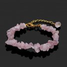 Natural Bracelet Chips Golden Link Women Healing Tumbled Stone (Rose Quartz)