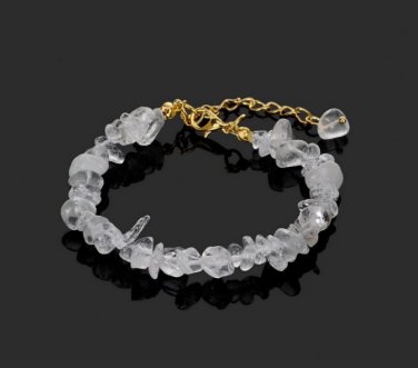 Natural Bracelet Chips Golden Link Women Healing Tumbled Stone (Rock Crystal)