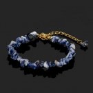 Natural Bracelet Chips Golden Link Women Healing Tumbled Stone (Lapis Lazuli)