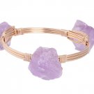 Elegant Style Gold Color Bracelets Natural Stone Purple Pink Quartz Crystal Bracelet Bangles YB773