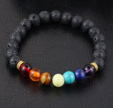 Mutlicolor Design Mens Bracelets Lava 7 Chakra Healing Balance Beads Bracelet