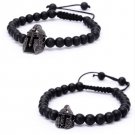 Natural Stones Knight Helmet Bracelet Tiger Eye Lapis Lauzi Stone Bead Bracelet (Black 1)