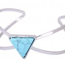 Triangle Hollow Bangles Alloy Simple Blue&White&Black Natural Stone Bracelets (Blue)