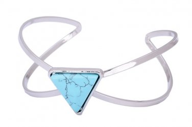 Triangle Hollow Bangles Alloy Simple Blue&White&Black Natural Stone Bracelets (Blue)