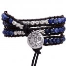 Natural Stone Leather Bracelet Elastic Quartz Crystal Friendship Bracelets (Blue)