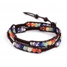 Natural Stone Leather Bracelet Elastic Quartz Crystal Friendship Bracelets (38cm Length)