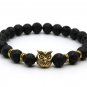 Fashion Antique Gold Color Animal Owl Head Bracelet Men Beaded black Matte Stone S147
