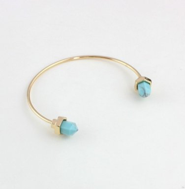 Classic Colorful Druzy Natural Stone Round Arrow Anchor Shape Cuff Bangle Crystal Quartz (Turquoise)
