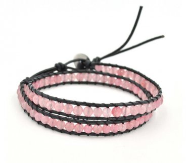 Leather Purple Natural Stone Bracelet Wrap Bracelet Beaded Bracelet 4mm (Pink)