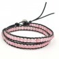 Leather Purple Natural Stone Bracelet Wrap Bracelet Beaded Bracelet 4mm (Pink)