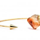 Orange Natural Stone Bangels Gold Color Bangle Adjustable Size Quartz Natural Stone Bangles