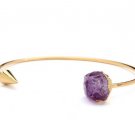 Purple Natural Stone Bangels Gold Color Bangle Adjustable Size Quartz Natural Stone Bangles