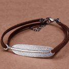 Vintage Korean Gun Black Velvet Leaf Embedded Double Ropes Trendy Charm Bracelet (Brown)