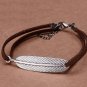 Vintage Korean Gun Black Velvet Leaf Embedded Double Ropes Trendy Charm Bracelet (Brown)