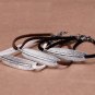 Vintage Korean Gun Black Velvet Leaf Embedded Double Ropes Trendy Charm Bracelet (Black)