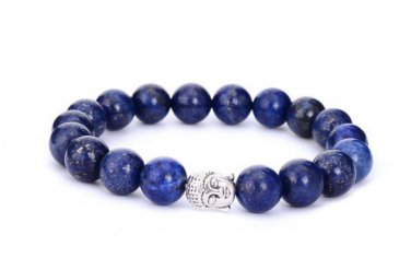 Natural Lava Stone Buddha Beads Bracelet Natural Stone Bead Healing Balances (Lapis Lazuli)