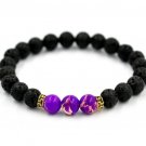 Healing Balance Beads Birthstone Bracelet Rhinestone Reiki Prayer Stones Bracelet (Purple)
