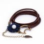 Multilayer Leather Leaf Pendant Bracelet Velvet Chain Imitation Pearl Charm Bracelet (Dark Blue)