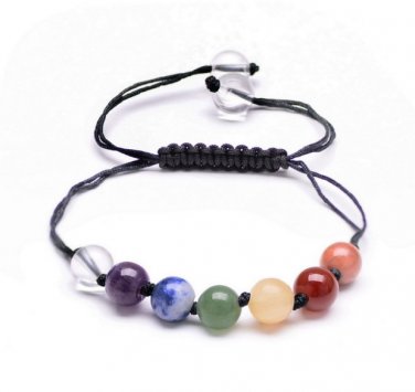 Natural Stone Chakra Beads Bracelet Multilayer Wrap Adjustable Braided Rope YB648