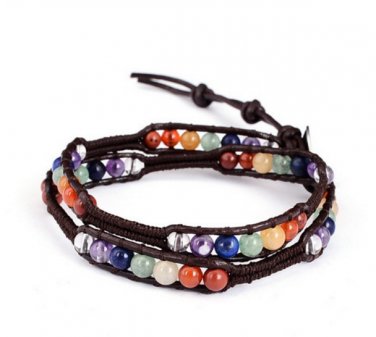 Natural Stone Chakra Beads Bracelet Multilayer Wrap Adjustable Braided Rope YB772