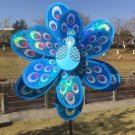 Double Layer Peacock Laser Sequins Windmill Colourful Wind Spinner Home Garden (Blue)