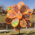 Double Layer Peacock Laser Sequins Windmill Colourful Wind Spinner Home Garden (Orange)