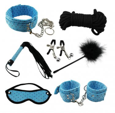 7pcs Beingner Fetish SM Slave Couple Handcuffs Bondage Sex Bed Restraints Kit (Blue)