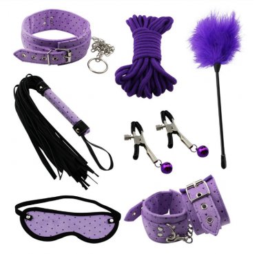 7pcs Beingner Fetish SM Slave Couple Handcuffs Bondage Sex Bed Restraints Kit (Purple)