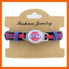 BASKETBALL BRACELET DETROIT PISTONS CHARM GENUINE LEATHER BRAIDED BRACELET