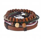 1Set (3-4PCs) Leather Bracelet Multilayer Bead Bracelet Punk Wrap Bracelets (08121)
